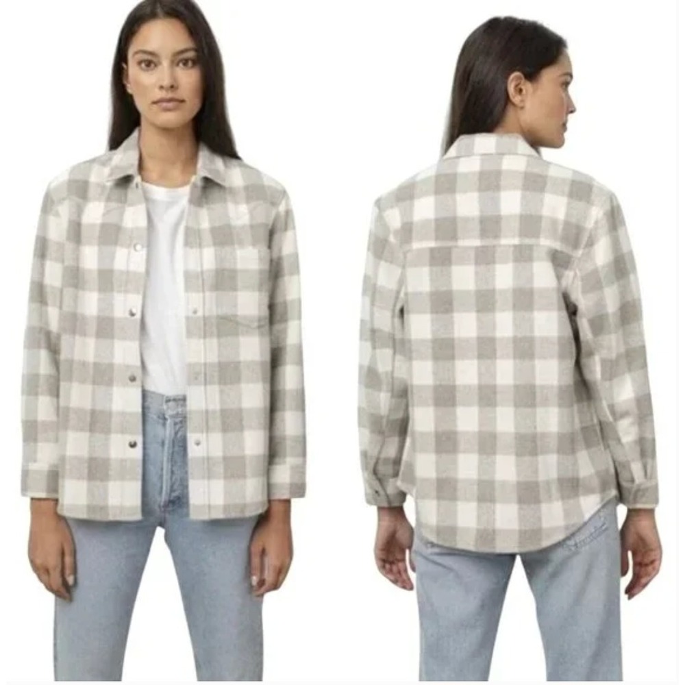 Rails Tripp Ivory Rain Plaid Wool Blend Snap Front Western Shacket Womens XL